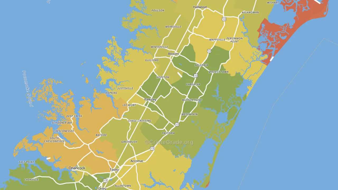 Accomack County, VA Map of Vehicle Theft Rates