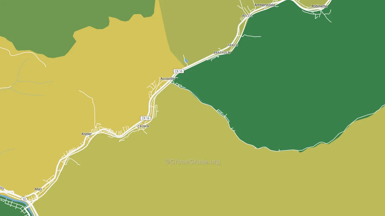 Accoville, WV Map of Vehicle Theft Rates