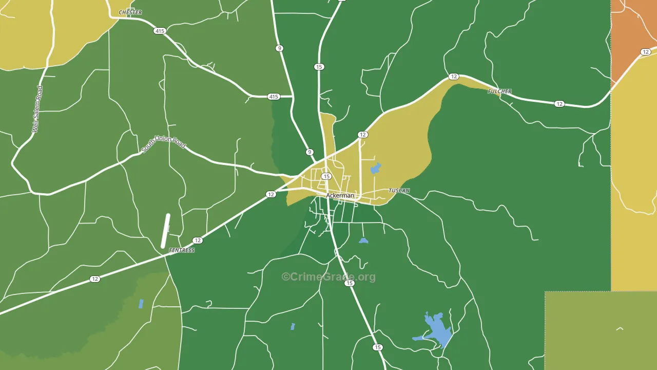 Ackerman, MS Map of Vehicle Theft Rates
