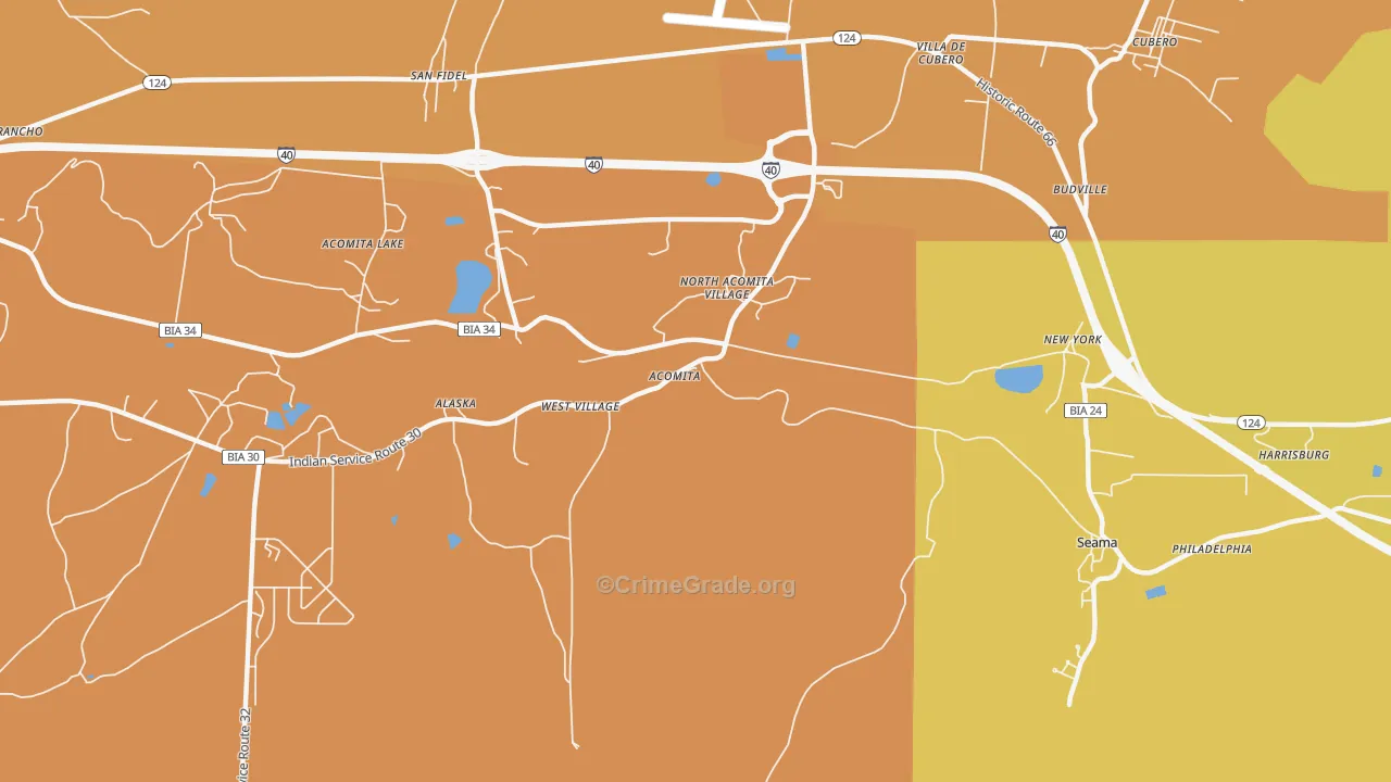Acoma Pueblo, NM Map of Vehicle Theft Rates