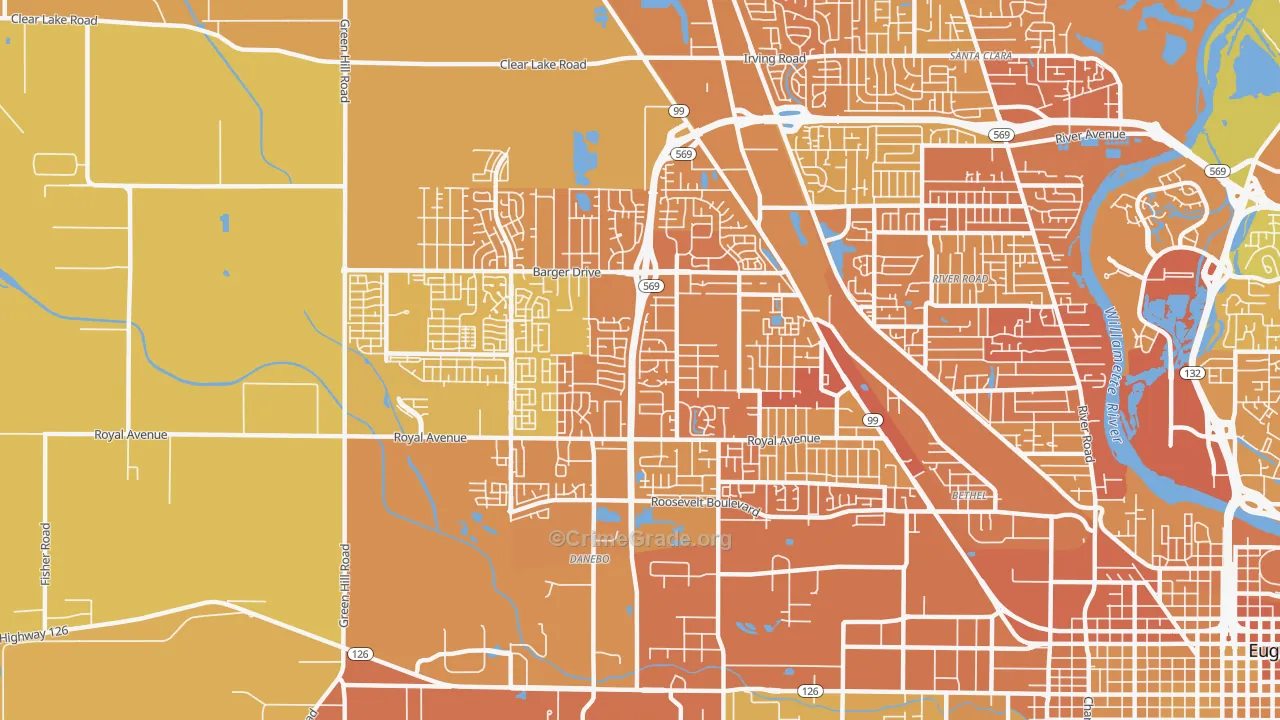 Active Bethel, Eugene, OR Map of Vehicle Theft Rates