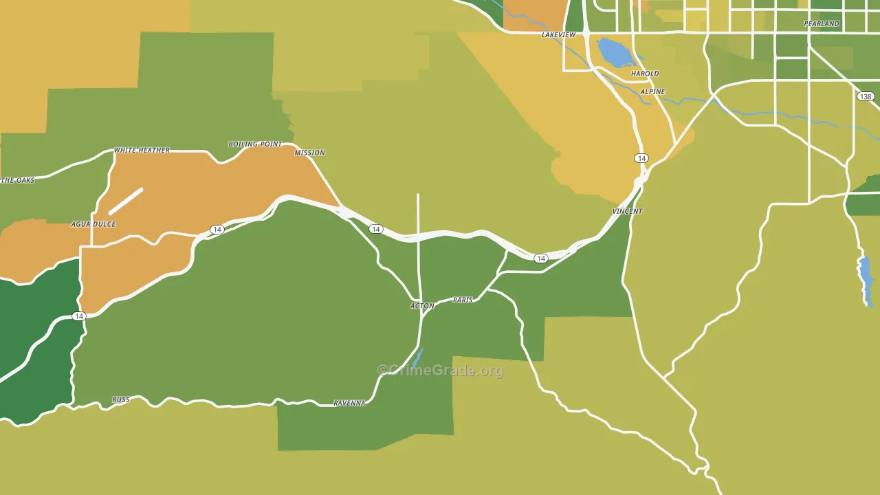 Acton, CA Map of Vehicle Theft Rates