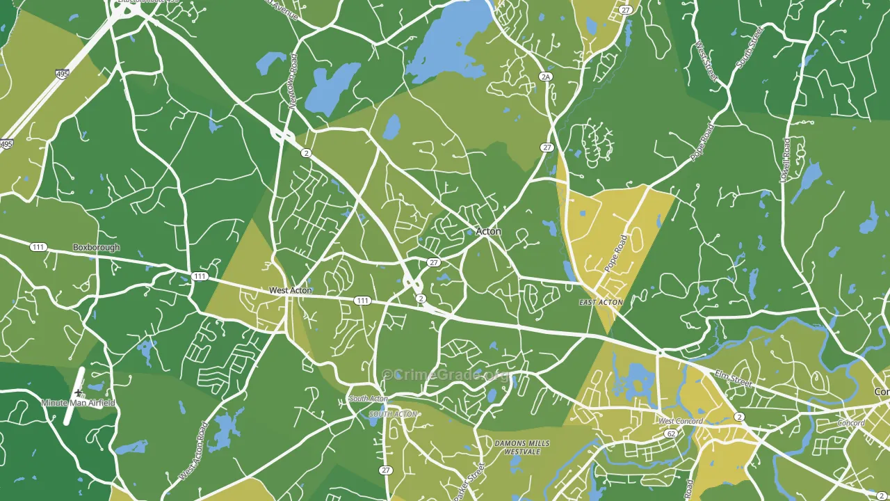 Acton, MA Map of Vehicle Theft Rates