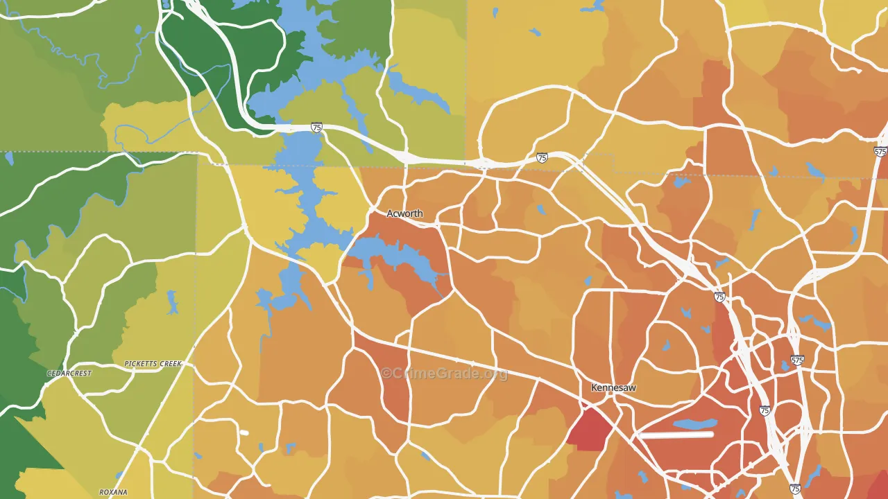 Acworth, GA Map of Vehicle Theft Rates