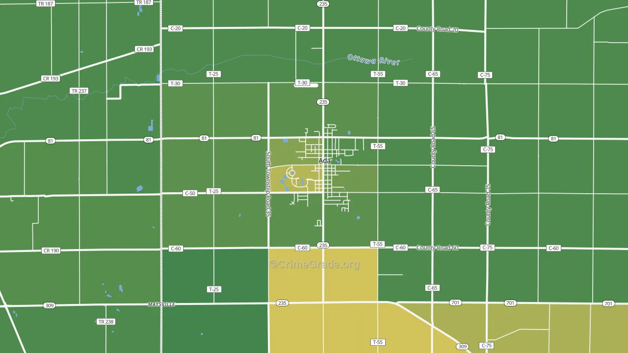 Ada, OH Map of Vehicle Theft Rates