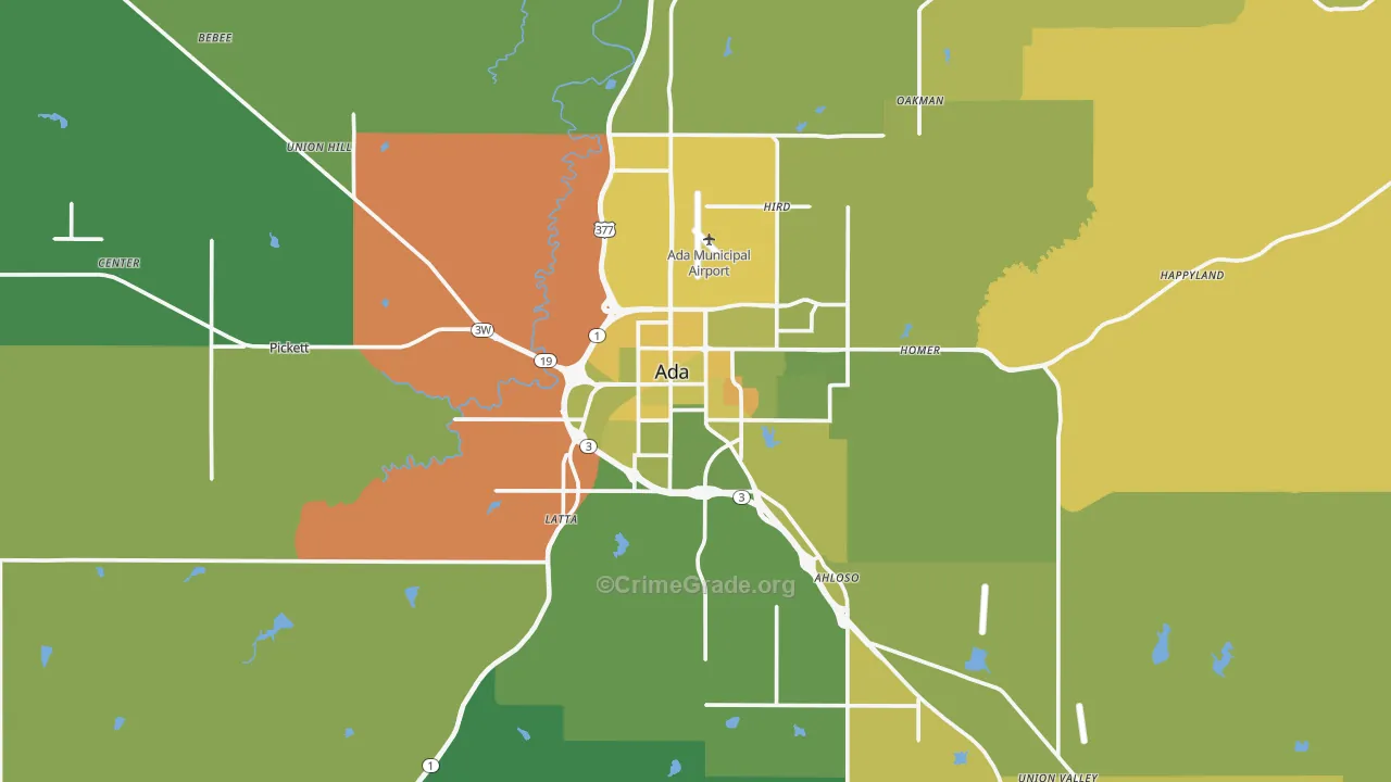 Ada, OK Map of Vehicle Theft Rates