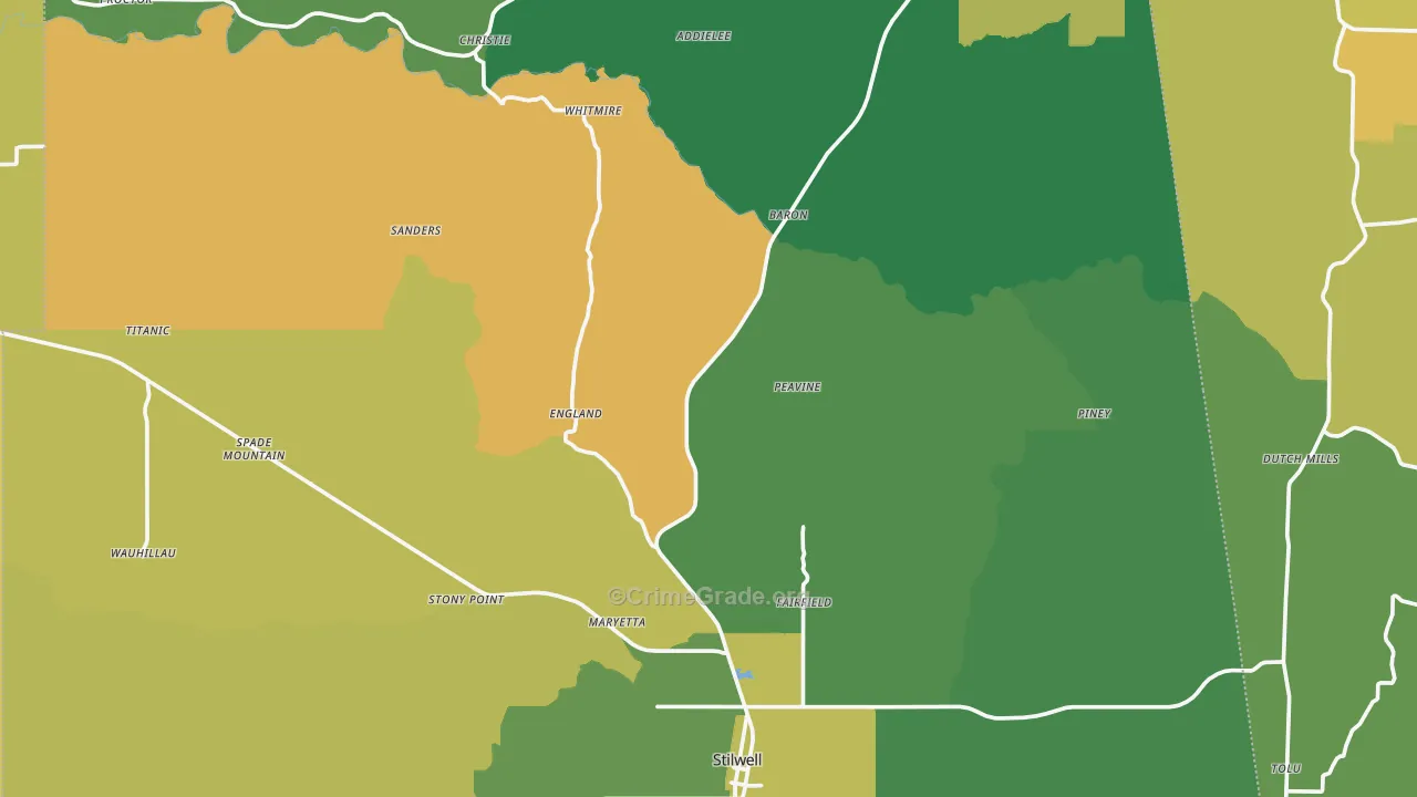 Adair County, OK Map of Vehicle Theft Rates