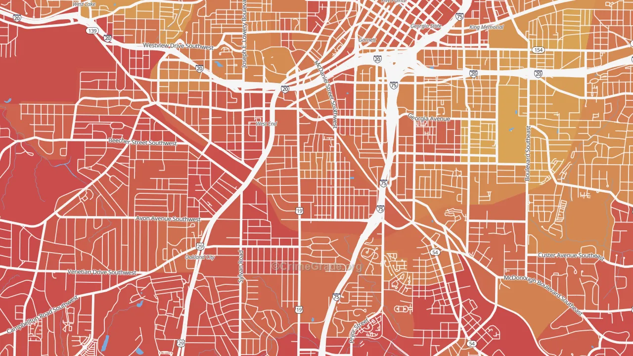 Adair Park, Atlanta, GA Map of Vehicle Theft Rates