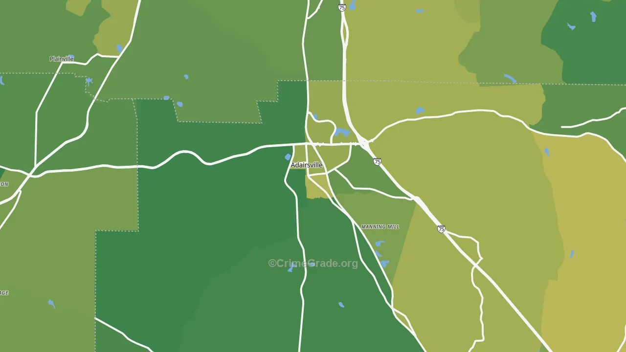 Adairsville, GA Map of Vehicle Theft Rates