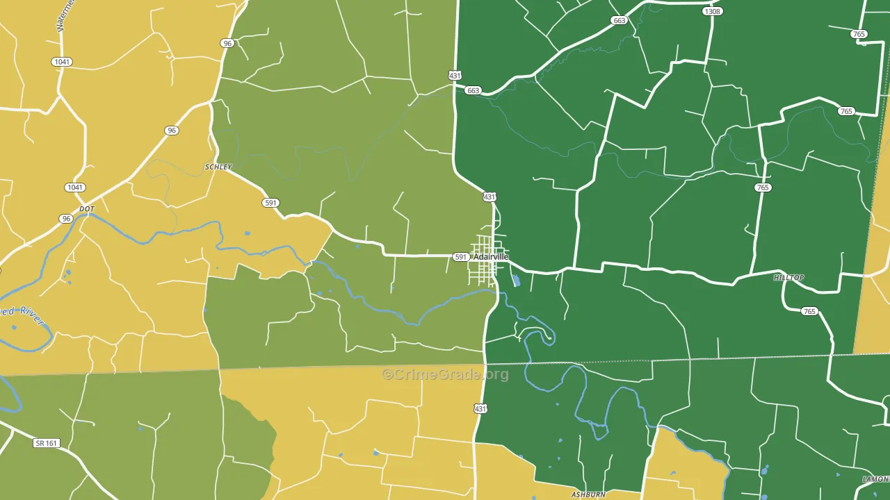 Adairville, KY Map of Vehicle Theft Rates