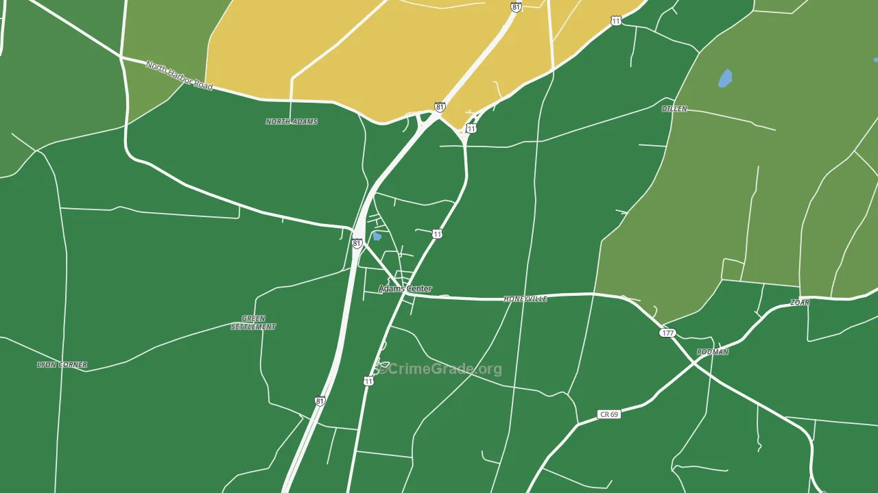 Adams Center, NY Map of Vehicle Theft Rates