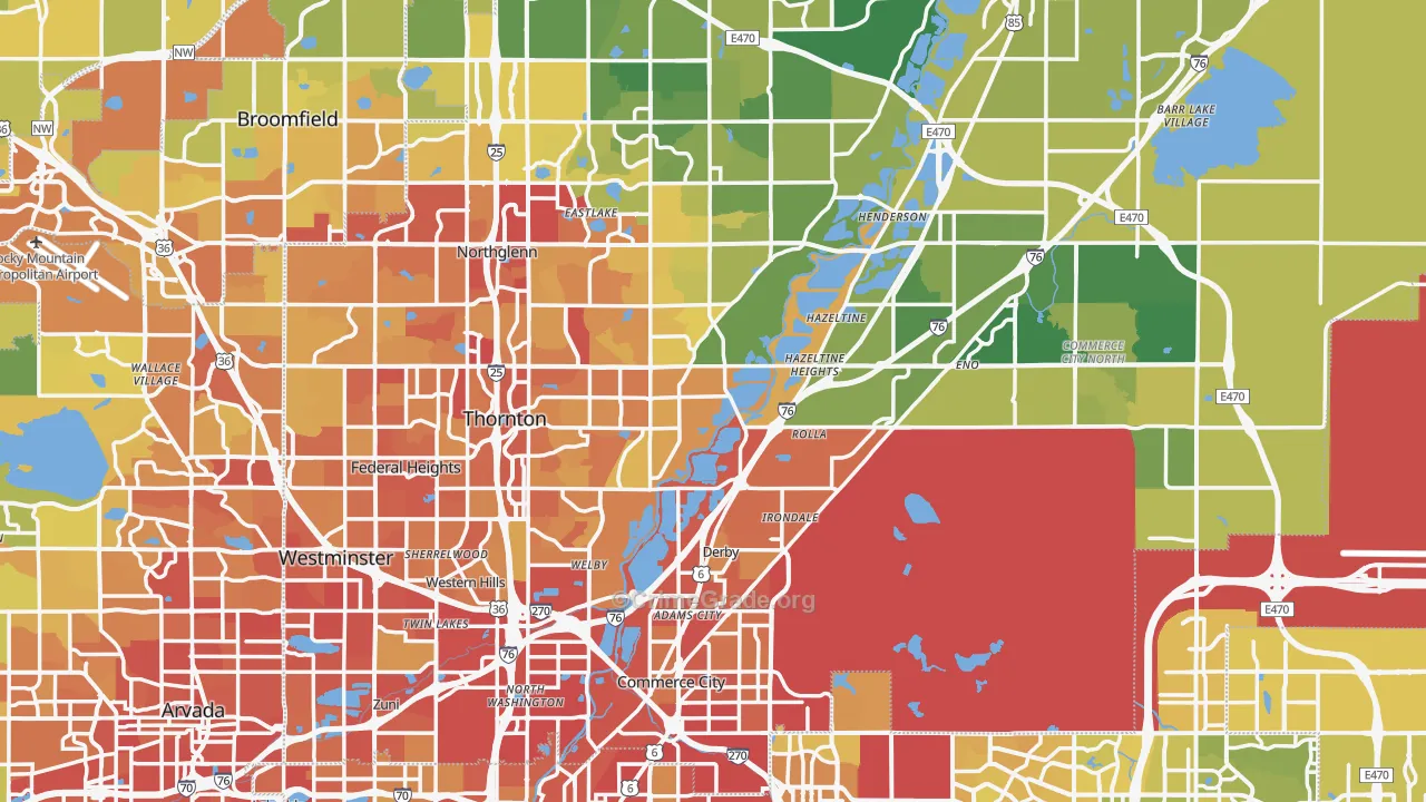 Adams County, CO Map of Vehicle Theft Rates