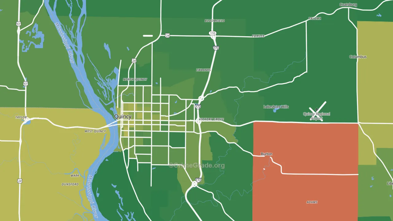 Adams County, IL Map of Vehicle Theft Rates