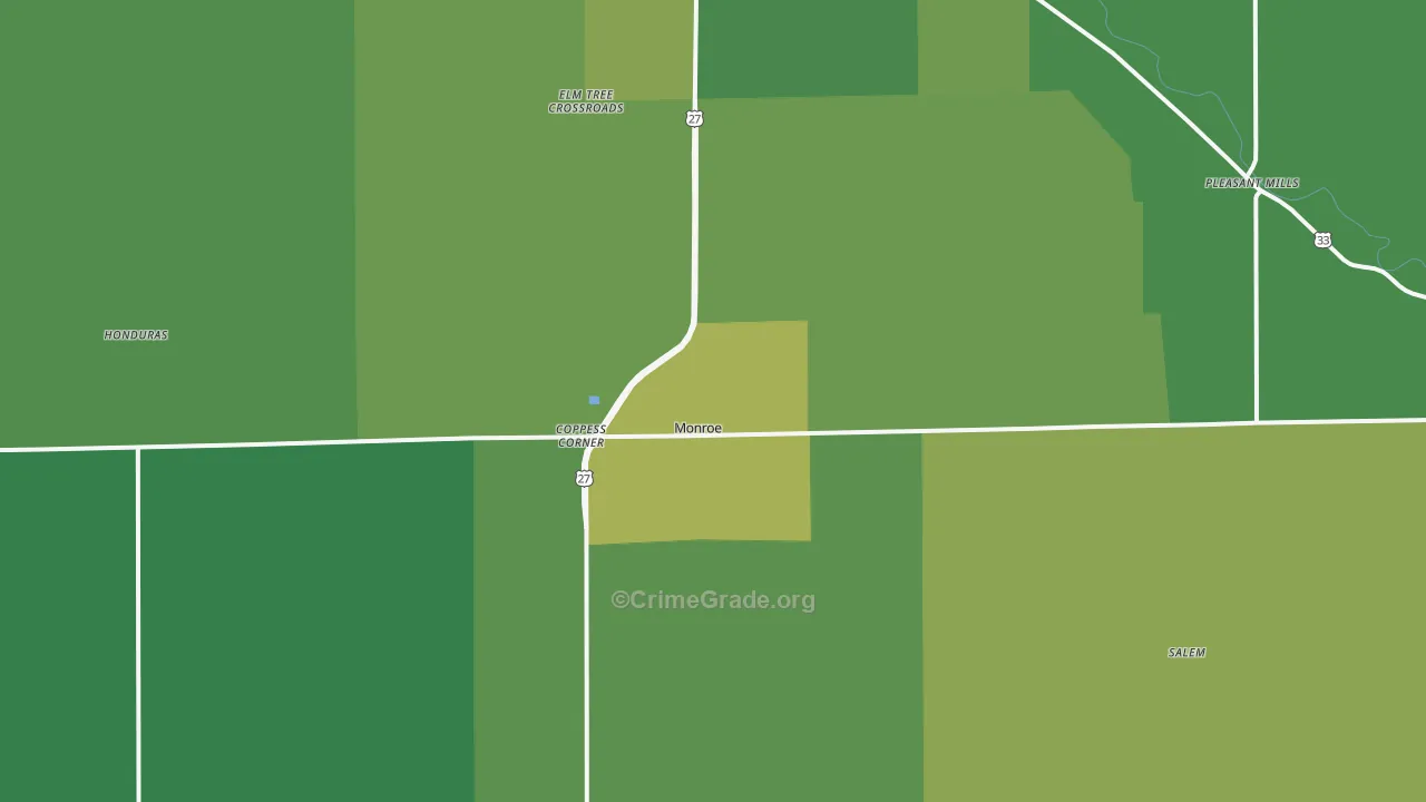 Adams County, IN Map of Vehicle Theft Rates