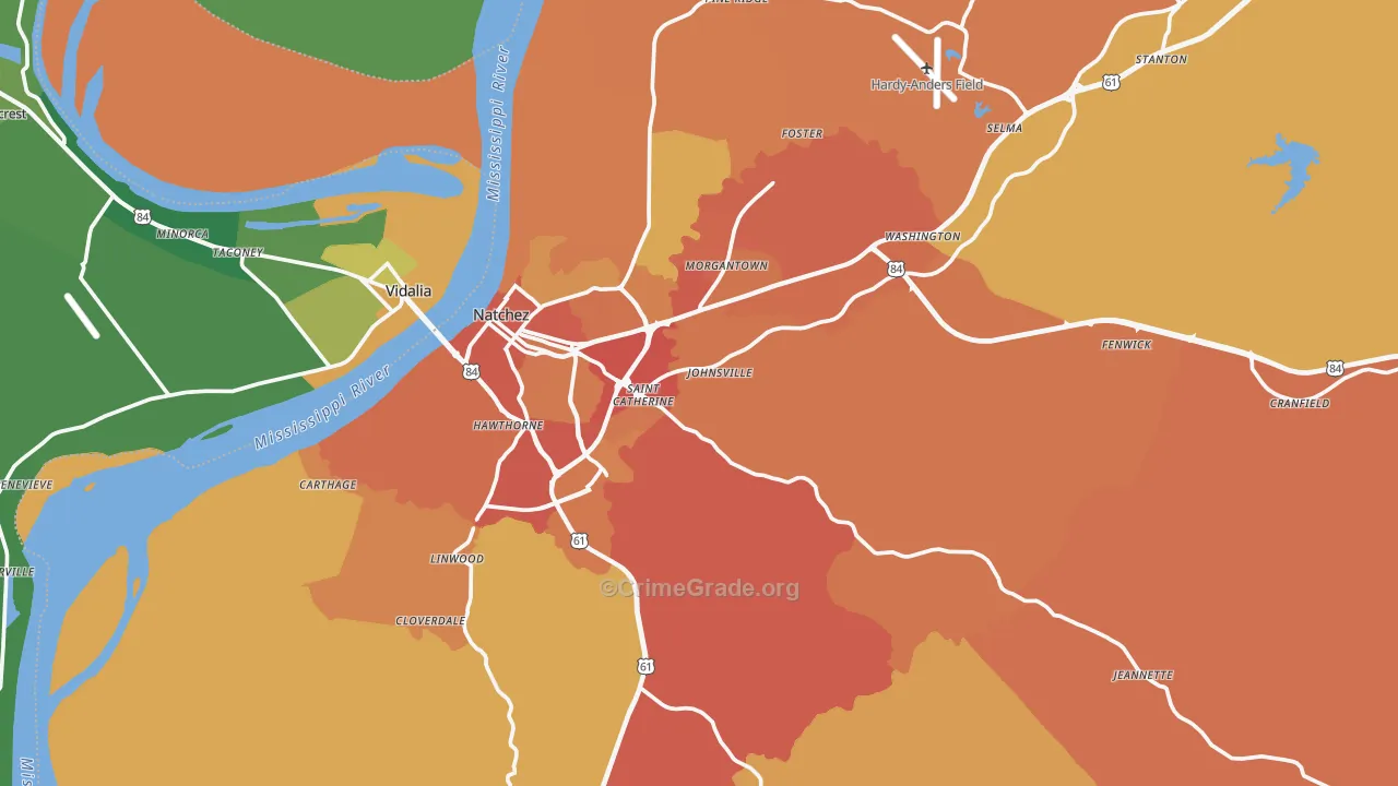 Adams County, MS Map of Vehicle Theft Rates