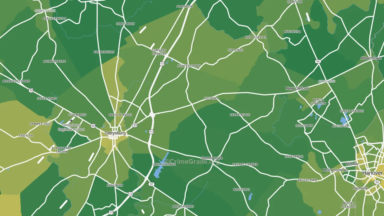 Adams County, PA Map of Vehicle Theft Rates