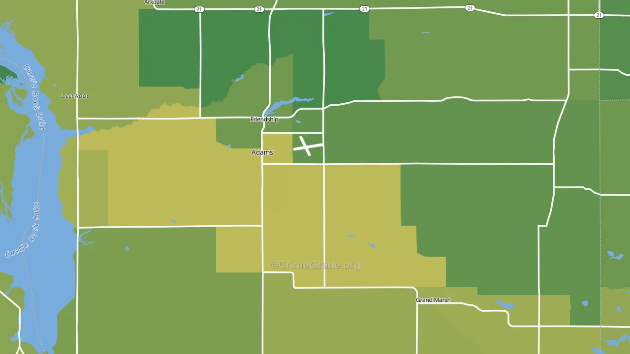 Adams County, WI Map of Vehicle Theft Rates