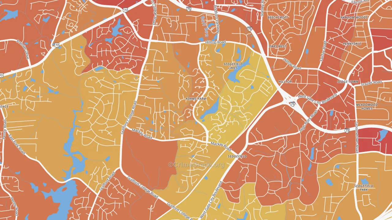 Adams Farm, Greensboro, NC Map of Vehicle Theft Rates