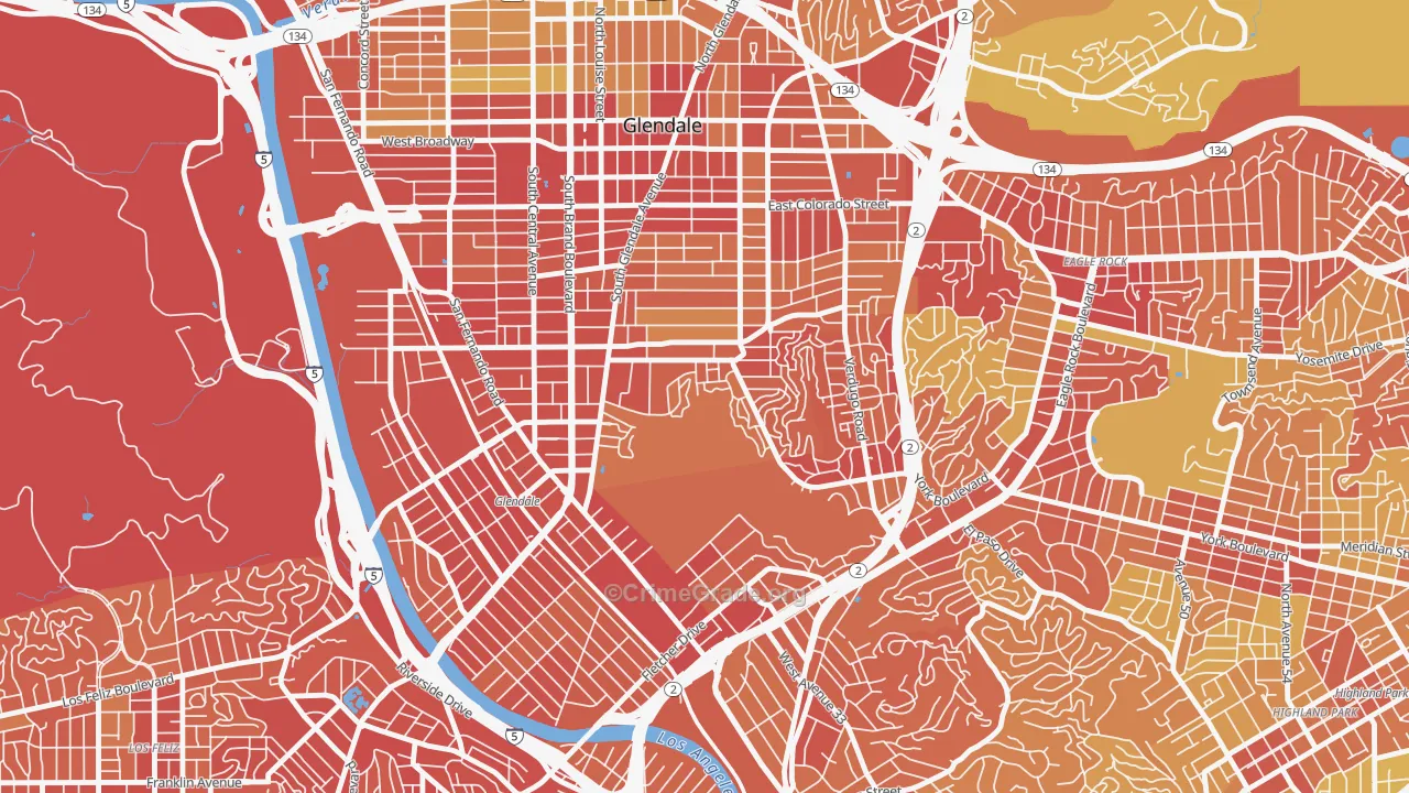 Adams Hill, Glendale, CA Map of Vehicle Theft Rates
