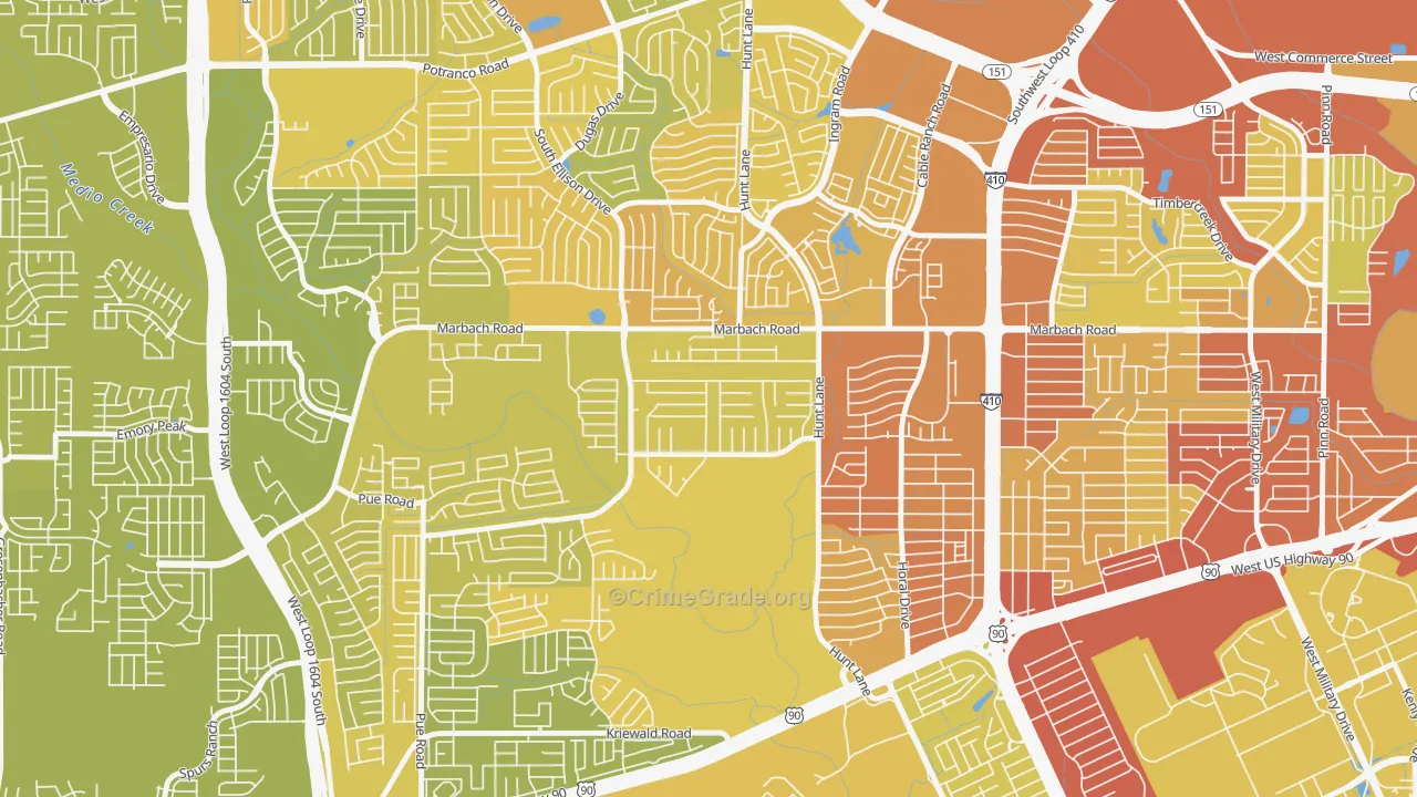 Adams Hill, San Antonio, TX Map of Vehicle Theft Rates