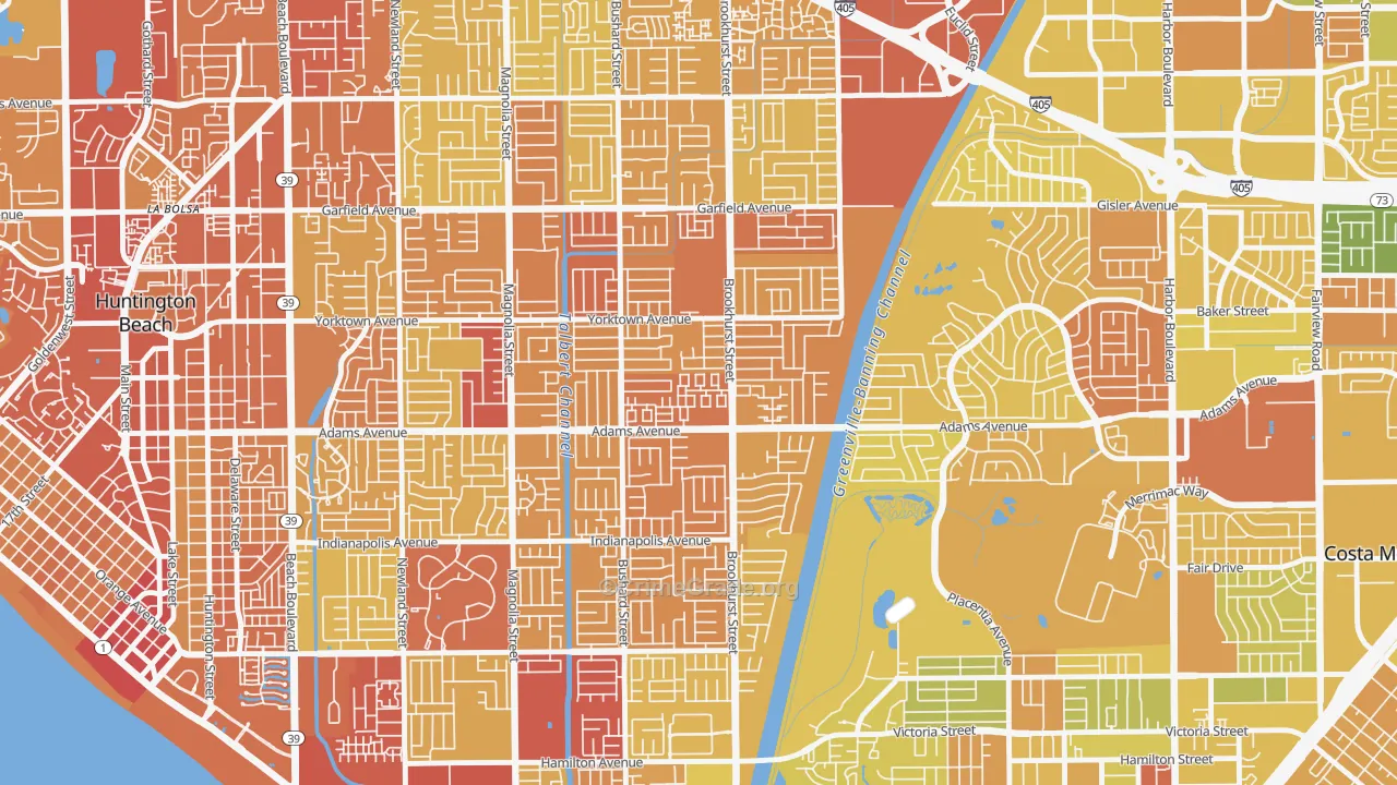 Adams, Huntington Beach, CA Map of Vehicle Theft Rates