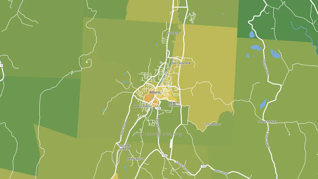 Adams, MA Map of Vehicle Theft Rates