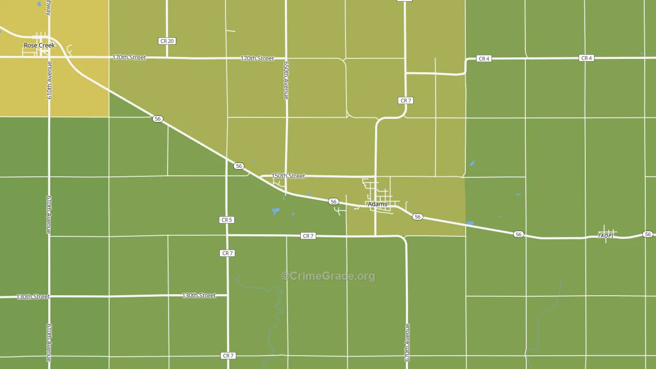 Adams, MN Map of Vehicle Theft Rates