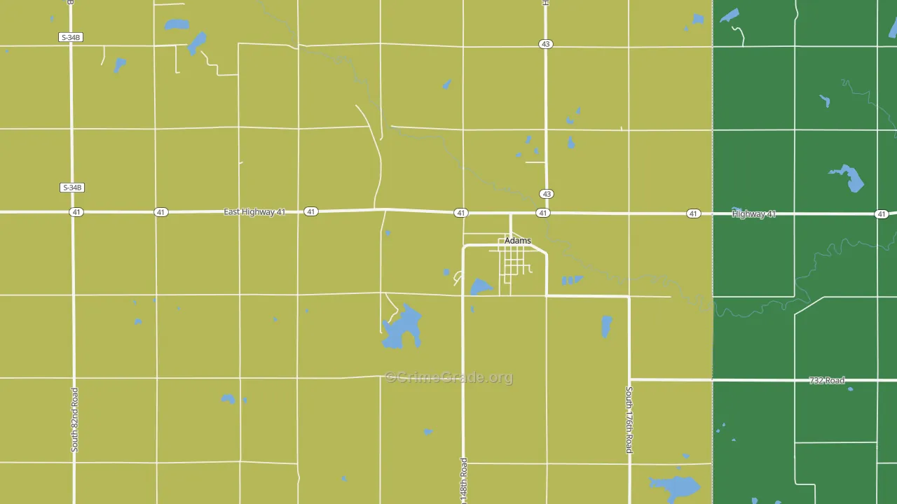 Adams, NE Map of Vehicle Theft Rates