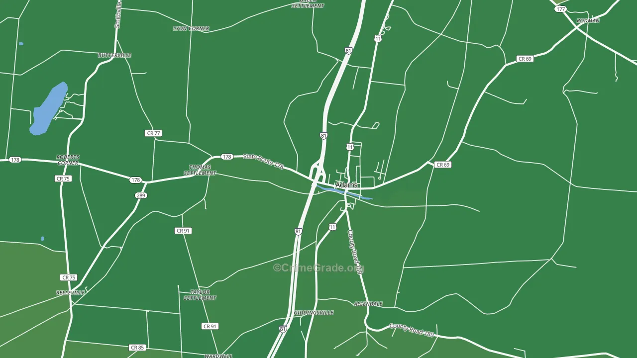 Adams, NY Map of Vehicle Theft Rates
