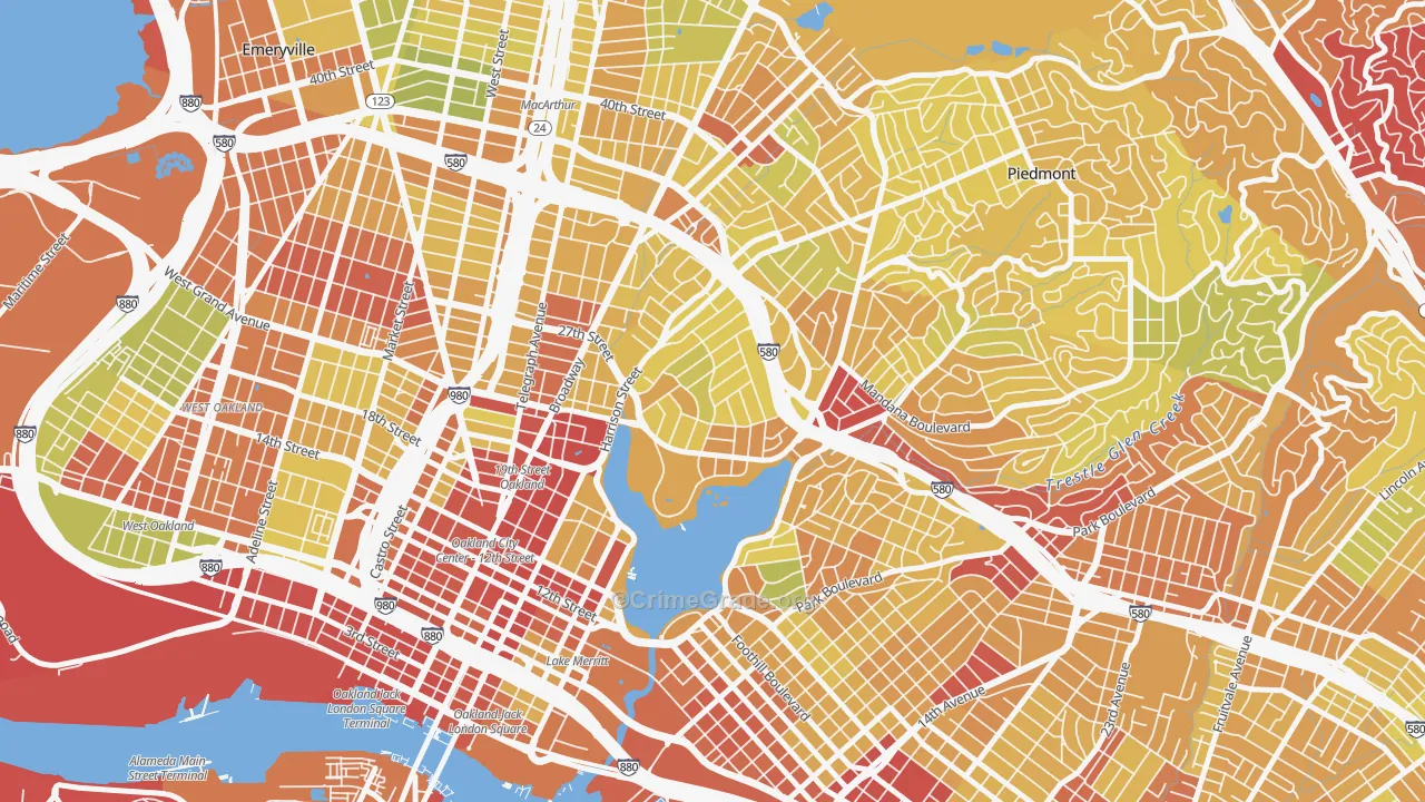 Adams Point, Oakland, CA Map of Vehicle Theft Rates