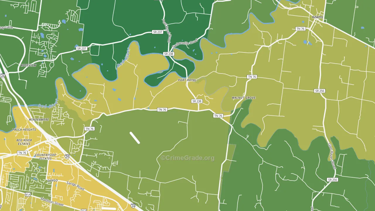 Adams, TN Map of Vehicle Theft Rates