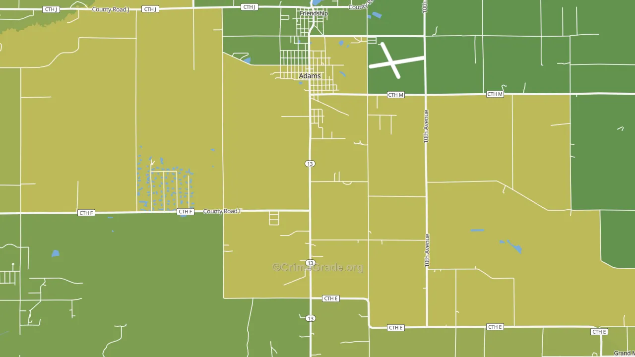 Adams, WI Map of Vehicle Theft Rates