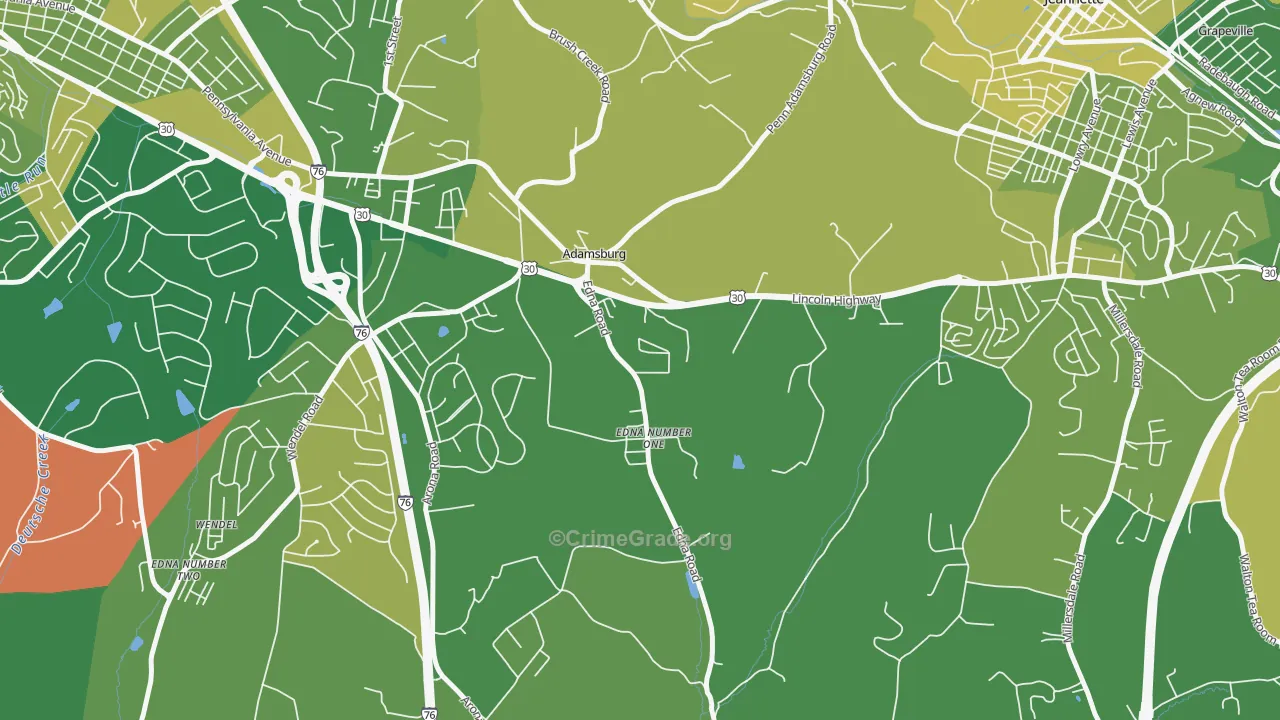 Adamsburg, PA Map of Vehicle Theft Rates