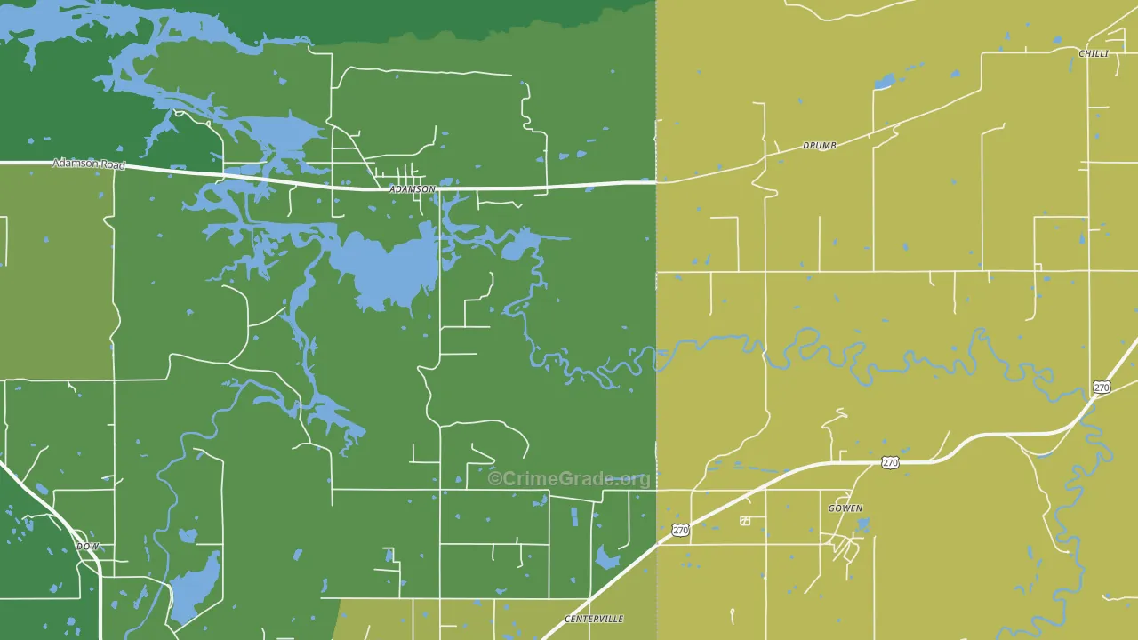 Adamson, OK Map of Vehicle Theft Rates