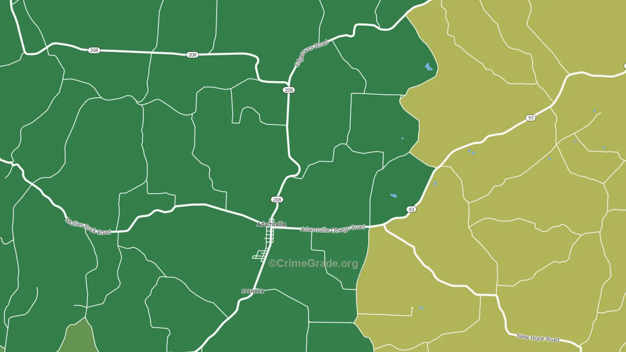 Adamsville, OH Map of Vehicle Theft Rates
