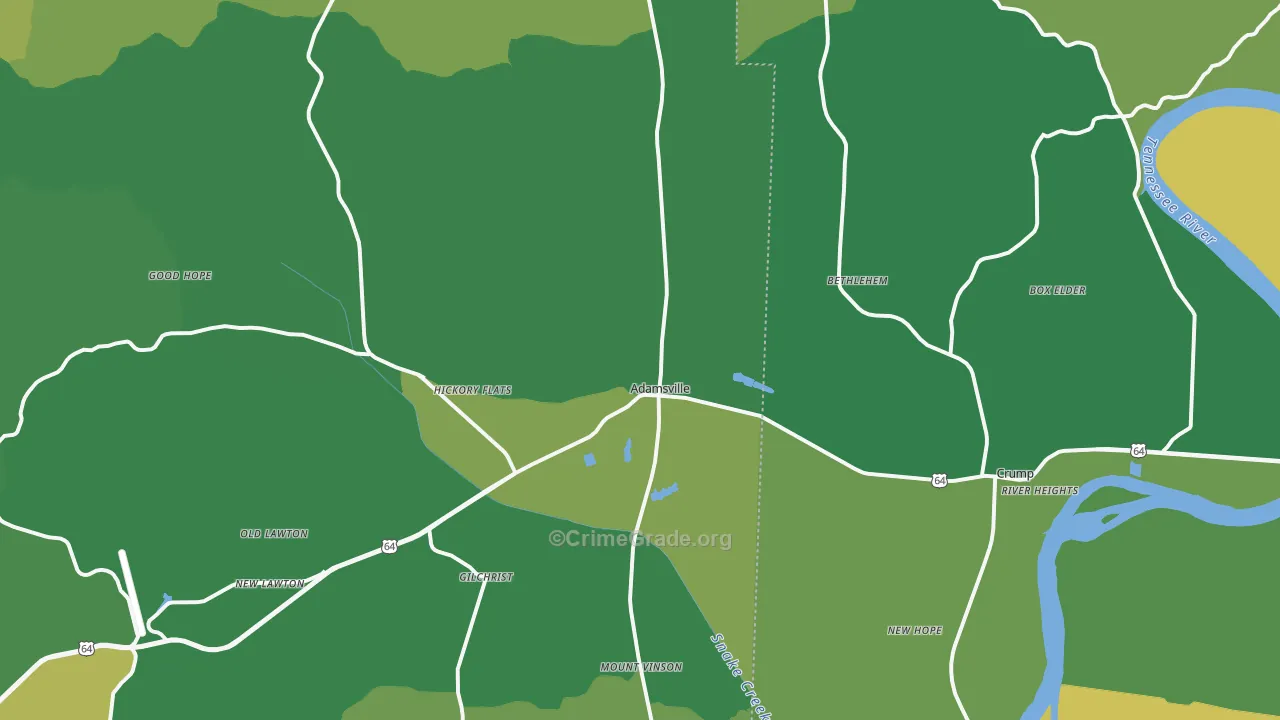 Adamsville, TN Map of Vehicle Theft Rates
