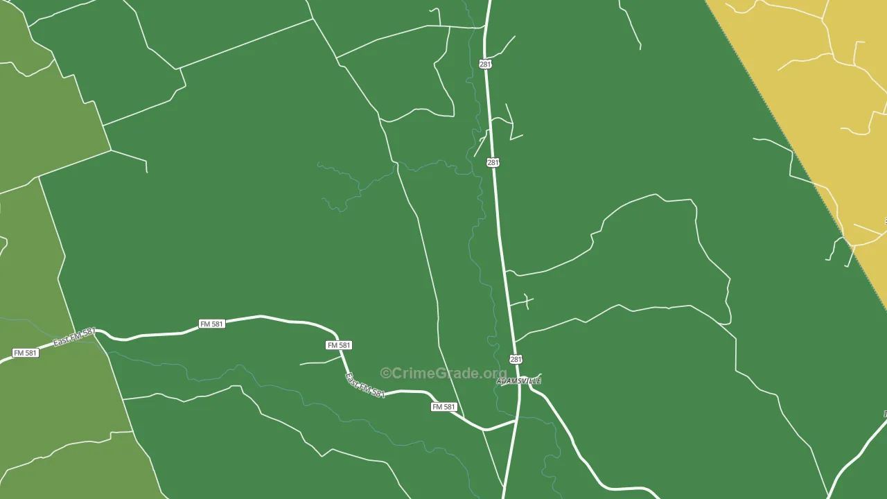 Adamsville, TX Map of Vehicle Theft Rates