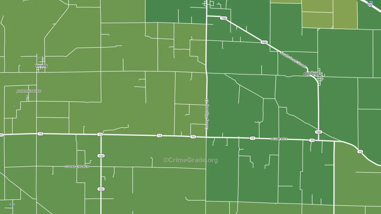Addieville, IL Map of Vehicle Theft Rates