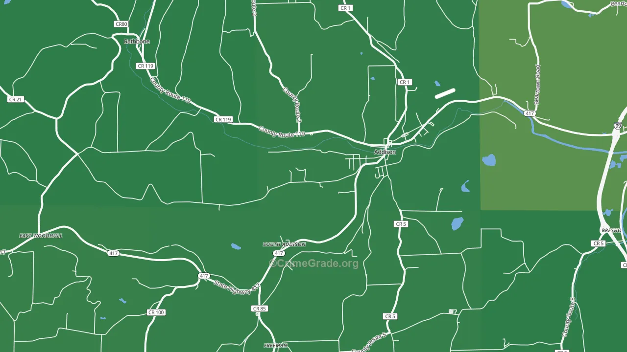 Addison, NY Map of Vehicle Theft Rates