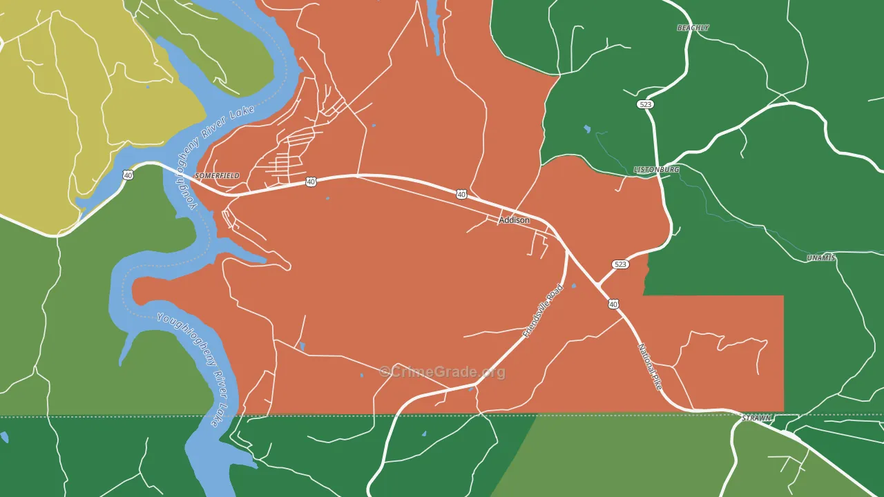 Addison, PA Map of Vehicle Theft Rates