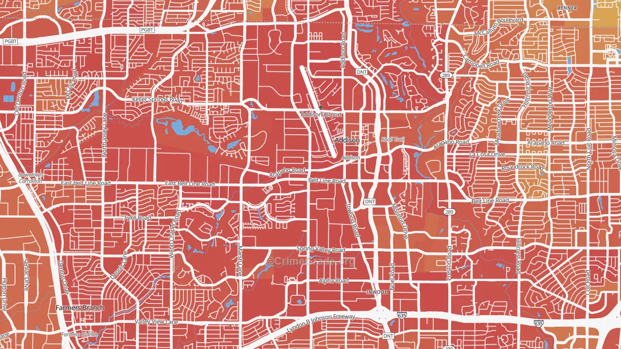 Addison, TX Map of Vehicle Theft Rates