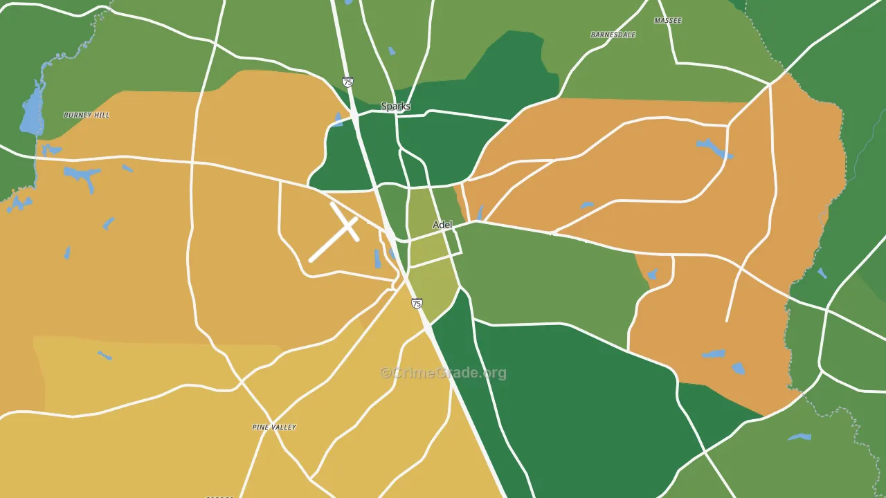 Adel, GA Map of Vehicle Theft Rates