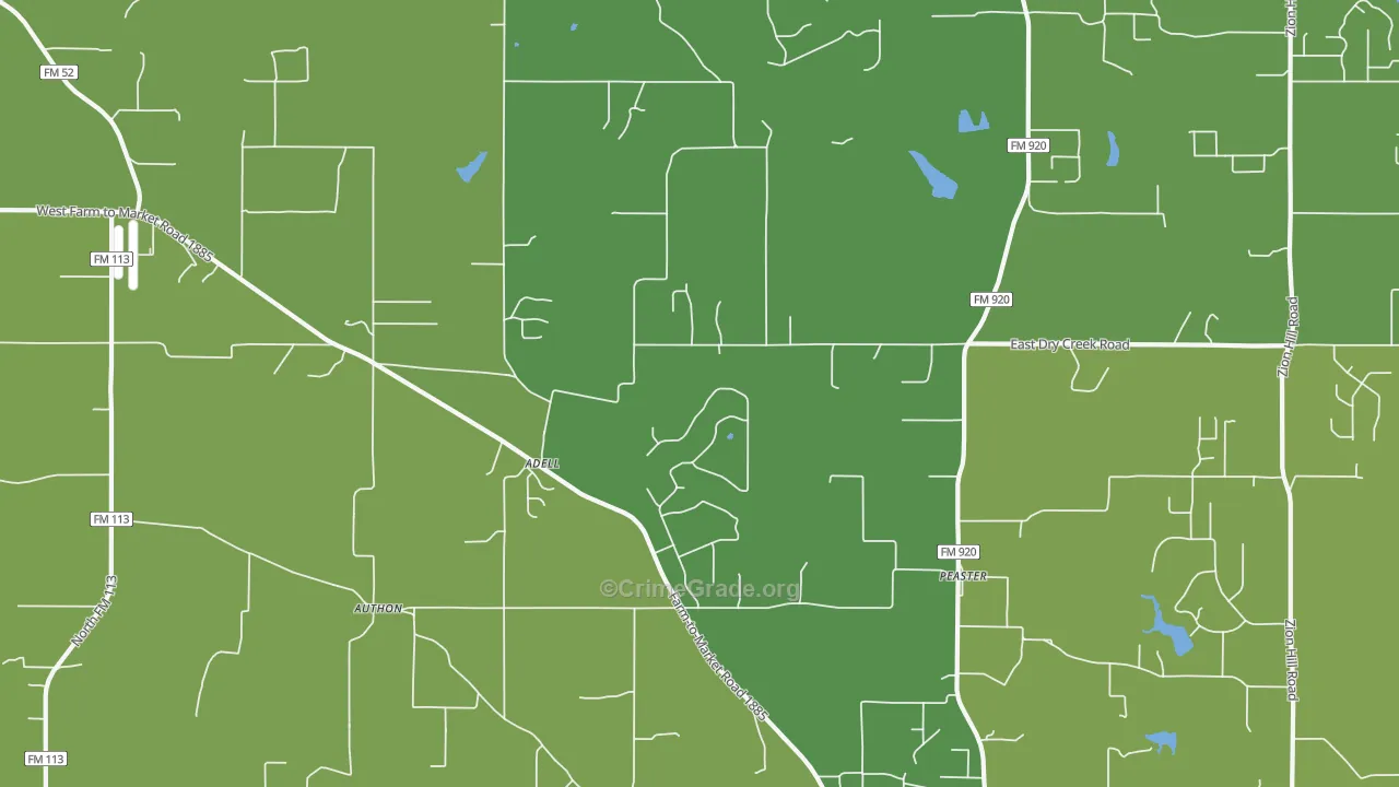 Adell, TX Map of Vehicle Theft Rates