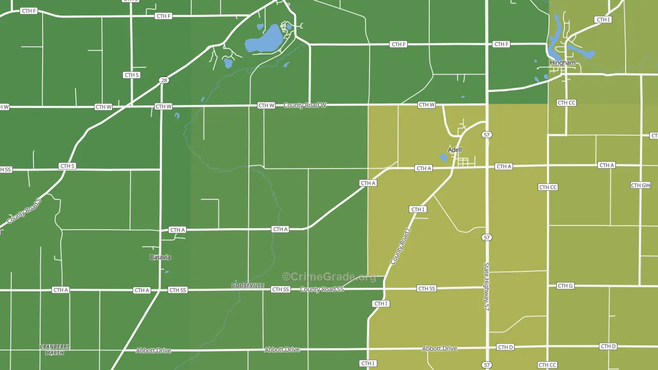 Adell, WI Map of Vehicle Theft Rates