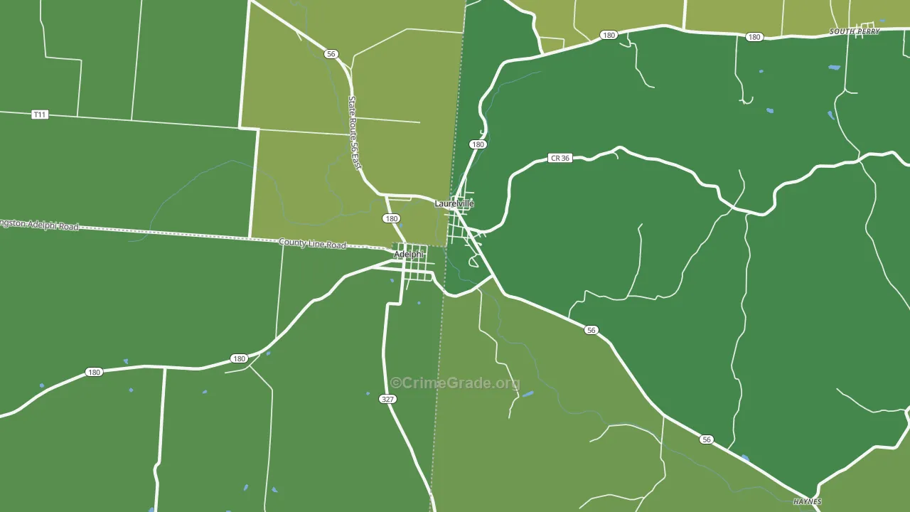 Adelphi, OH Map of Vehicle Theft Rates