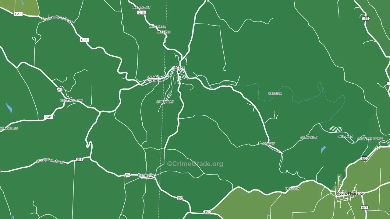 Adena, OH Map of Vehicle Theft Rates
