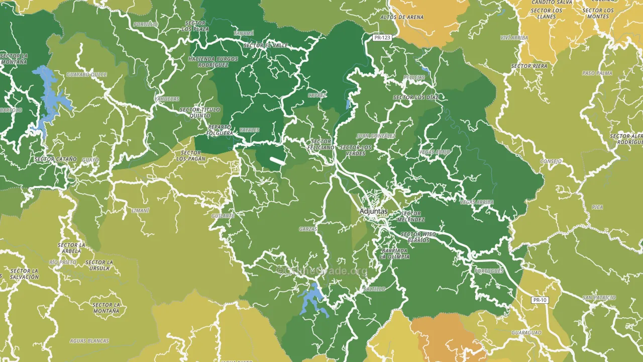 Adjuntas Municipio, PR Map of Vehicle Theft Rates