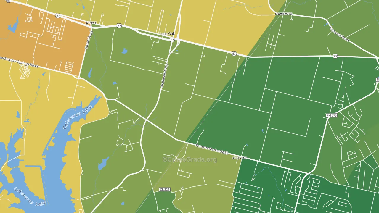 Adkins, TX Map of Vehicle Theft Rates