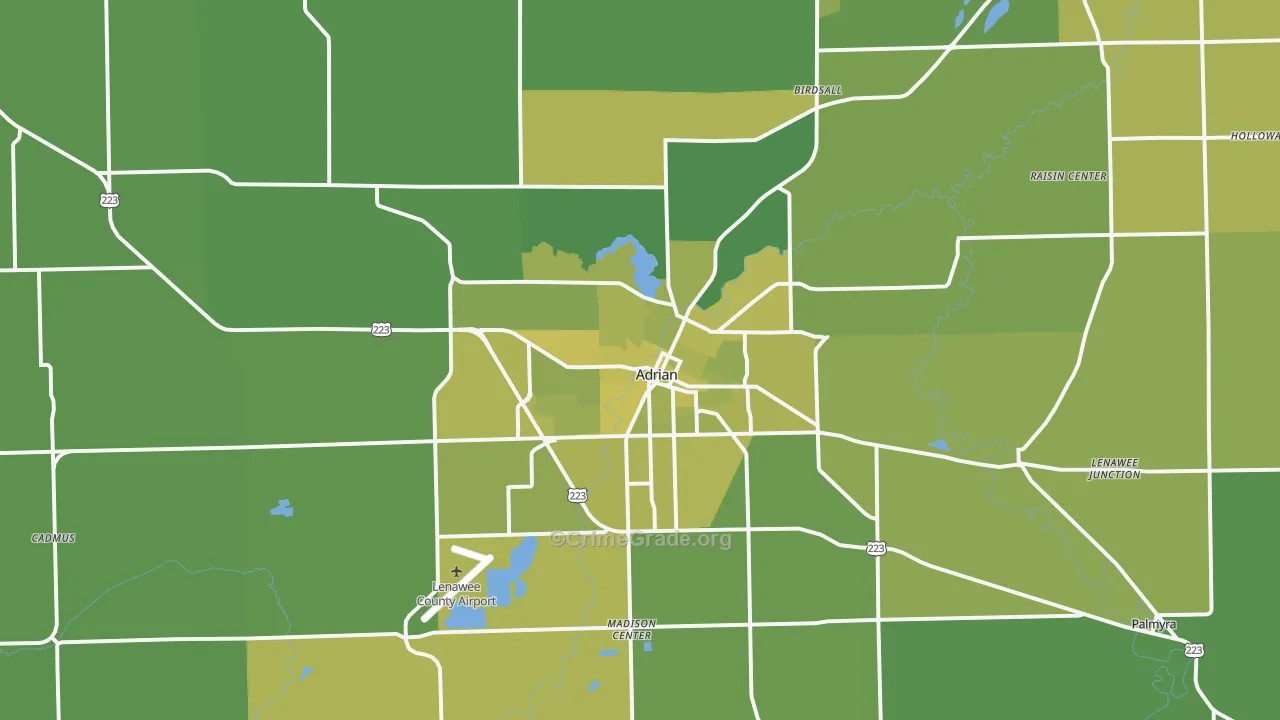 Adrian, MI Map of Vehicle Theft Rates