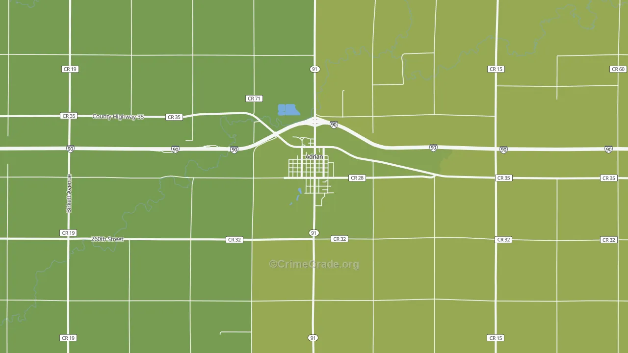 Adrian, MN Map of Vehicle Theft Rates